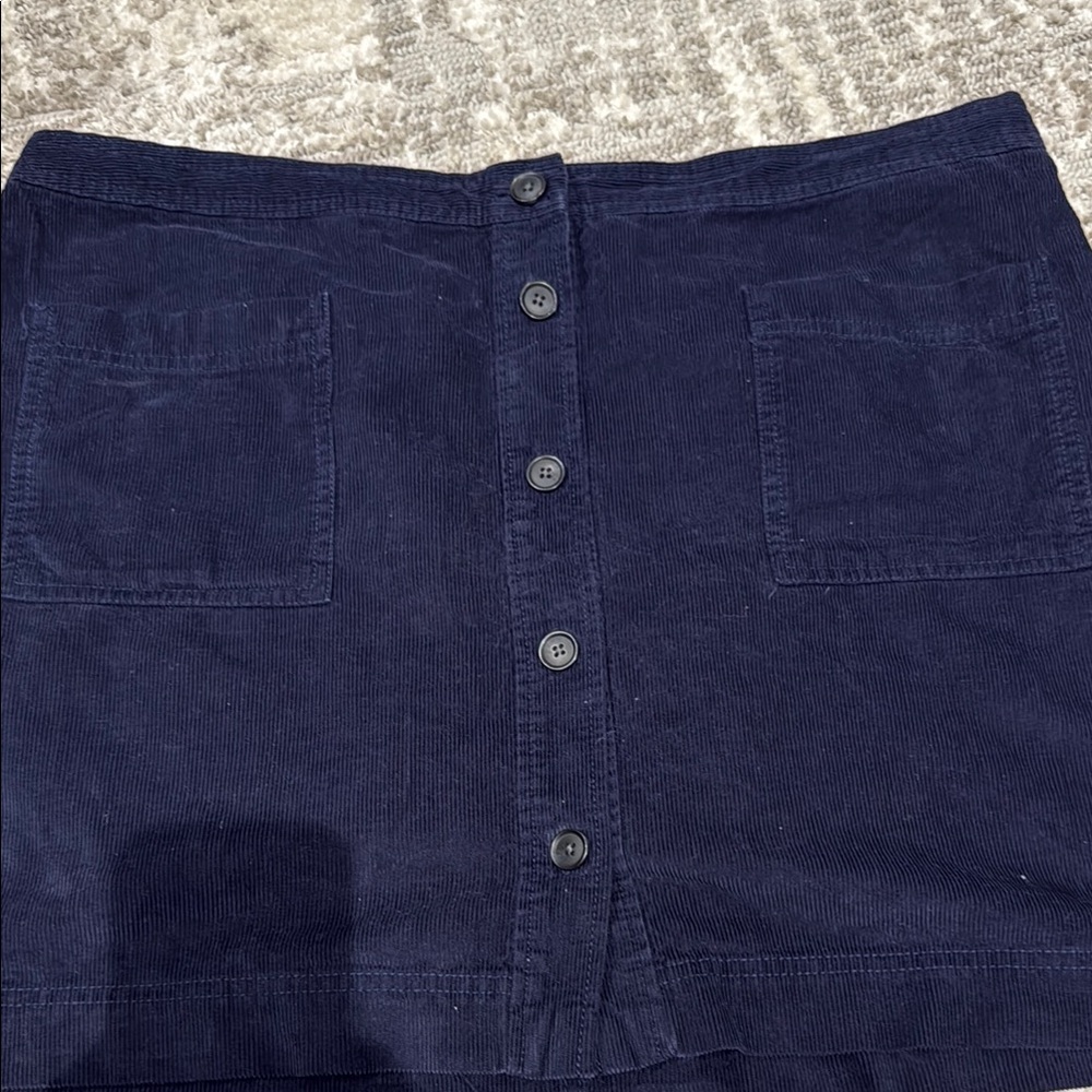 Navy Corduroy Button-Front Skirt